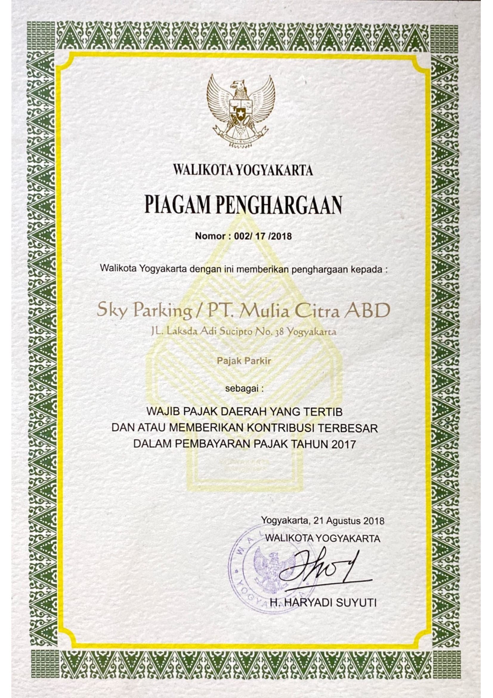 Wajib Pajak Terbaik Yogyakarta 2018